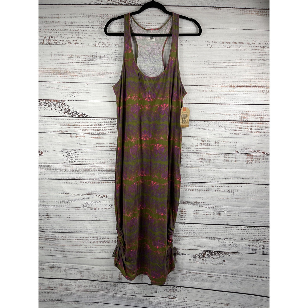 Route 66 Dress Women's SZ XL Green Purple Pink Floral Print Sleeveless Maxi Tank